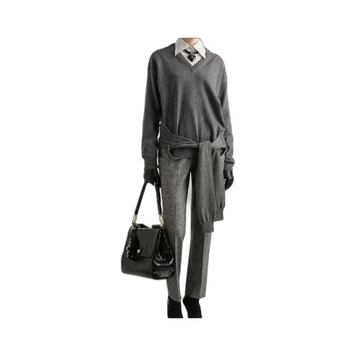 V-Neck Sweater With Tie Detail
