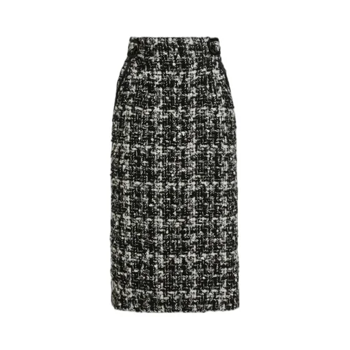 Tweed Checked Midi Skirt