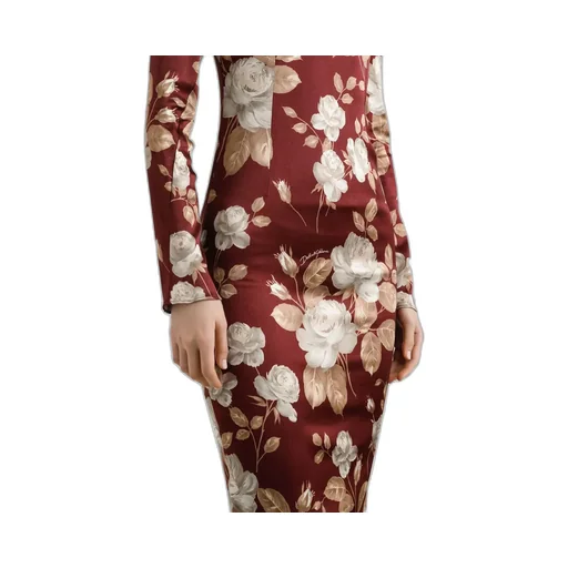 Rose-Print Square-Neck Midi Dress