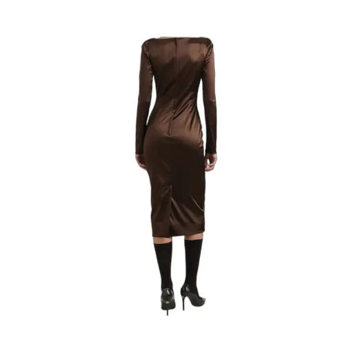 Square-Neck Satin Midi Dress