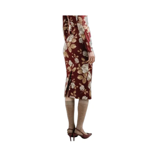 Rose-Print Square-Neck Midi Dress