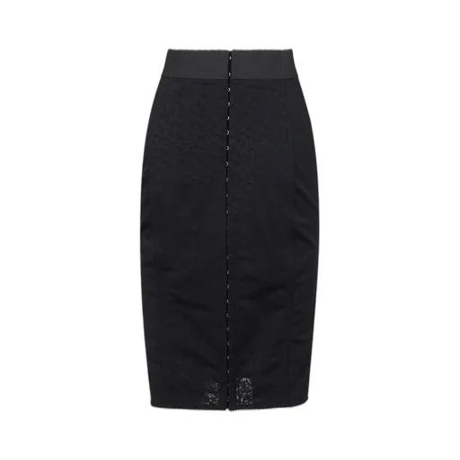 Lace-Insert Pencil Midi Skirt