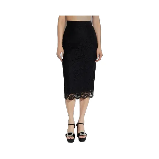 Lace Scalloped-Hem Midi Skirt