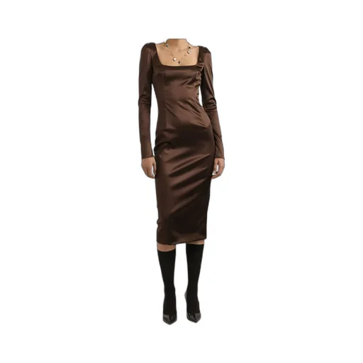Square-Neck Satin Midi Dress