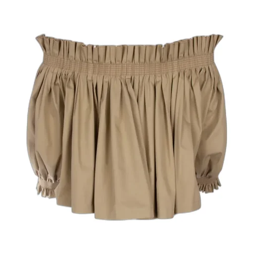 Gather Puff-Shoulder Cropped Blouse