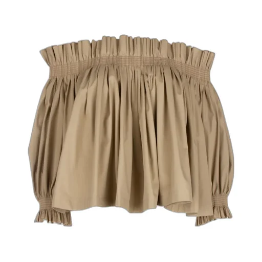 Gather Puff-Shoulder Cropped Blouse