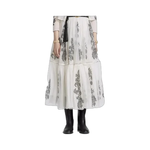 Flared Mesh Midi Skirt