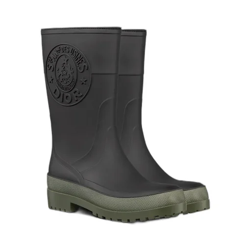 Logo Embossed Round Toe Rain Boots