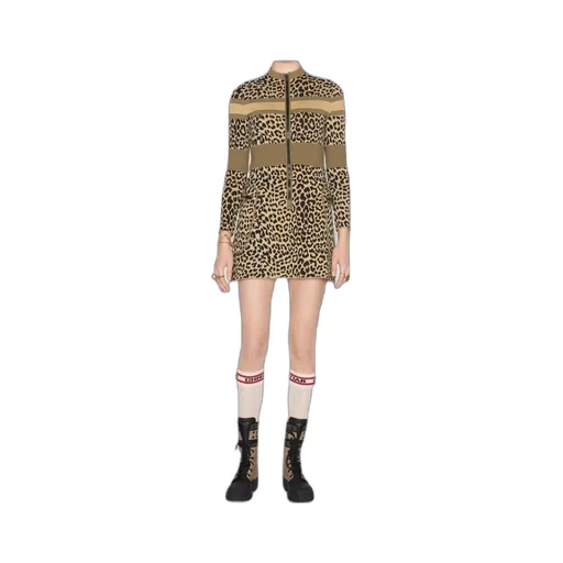 Leopard-Print Long-Sleeved Dress