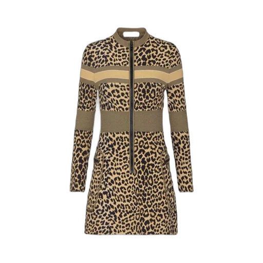 Leopard-Print Long-Sleeved Dress