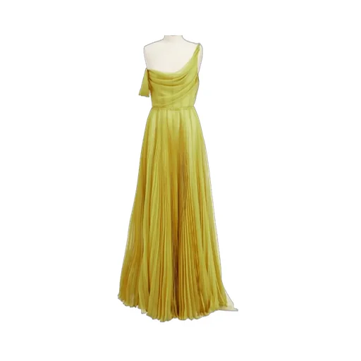 Long Pleated Dress With Belt