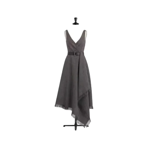 V-Neck Belted Fringed Edge Dress