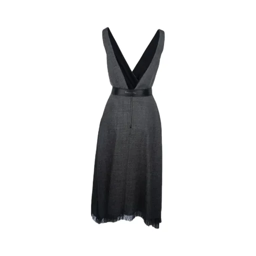 V-Neck Belted Fringed Edge Dress