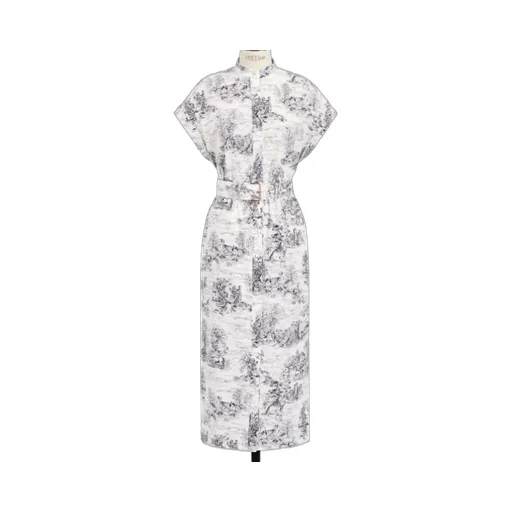 All-Over Patterned Belted Short-Sleeved Dress