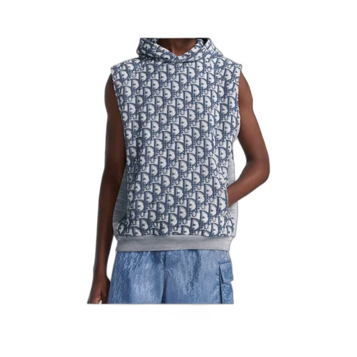 All-Over Logo Patterned Sleeveless Hoodie