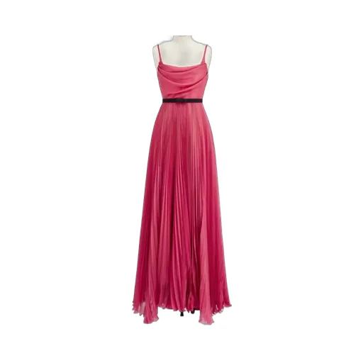 Long Pleated Dress With Belt