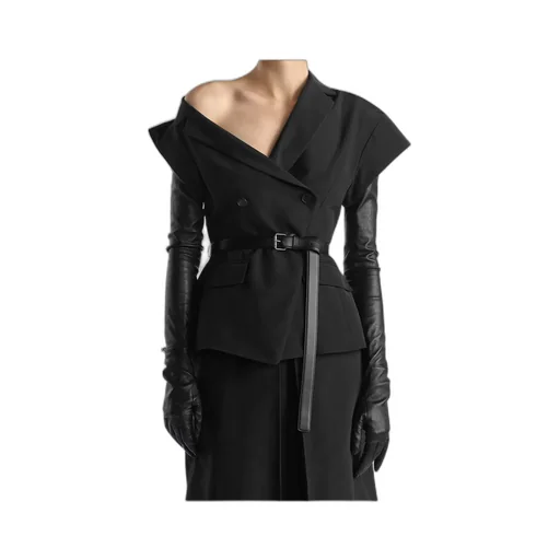 Asymmetric Short-Sleeved Jacket With Belt
