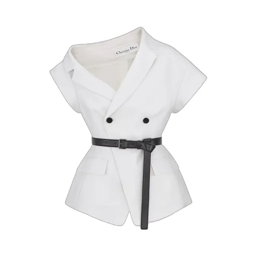 Asymmetric Short-Sleeved Belted Jacket