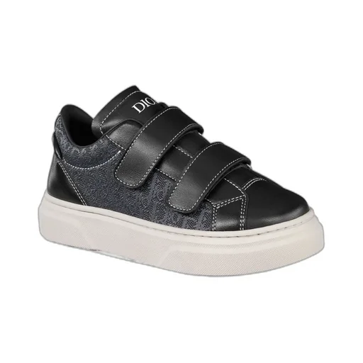 Baby Dior Logo Printed Double-Strap Sneakers