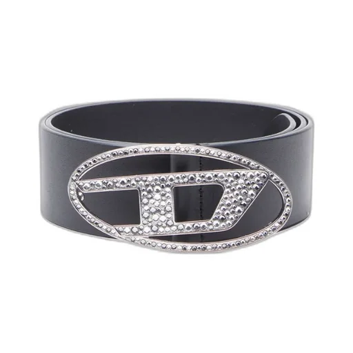Rhinestone-Logo Leather Belt