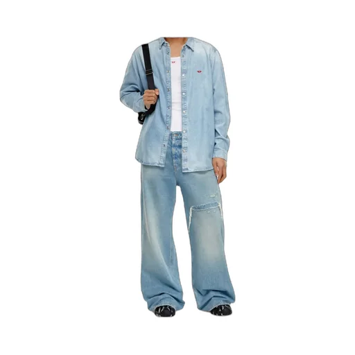 Logo Embroidered Long-Sleeved Denim Shirt