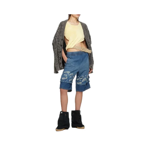 Distressed-Effect Denim Shorts