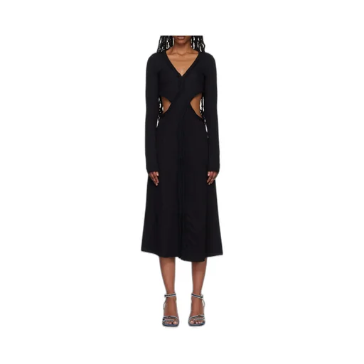 Long-Sleeve V-Neck Midi Dress