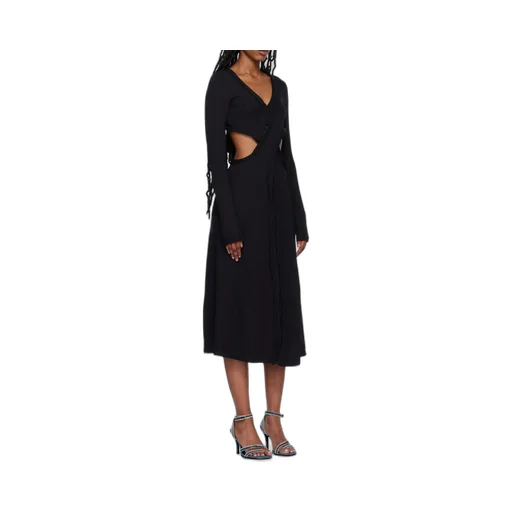 Long-Sleeve V-Neck Midi Dress