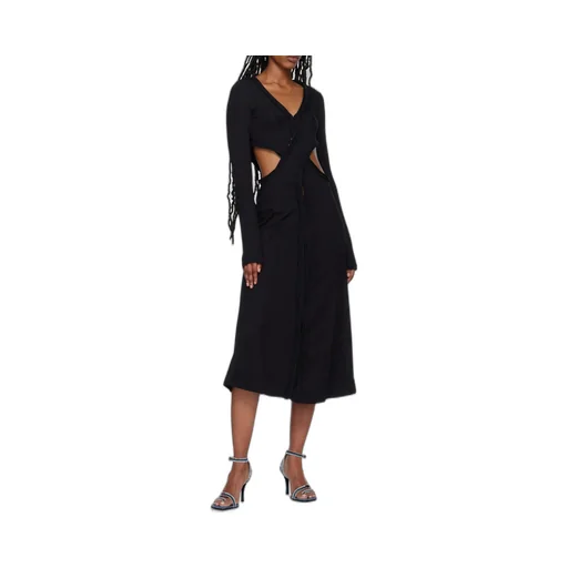 Long-Sleeve V-Neck Midi Dress