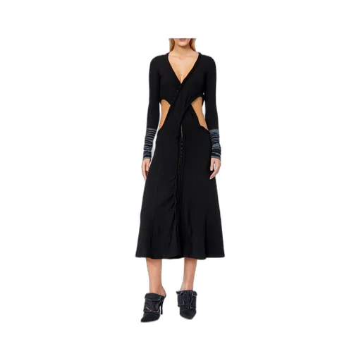 Long-Sleeve V-Neck Midi Dress