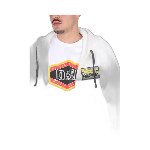 Logo Patch Drawstring Shearling Hoodie