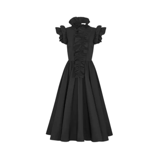 Mid-Length Flared Dress With Removable Ruched Collar