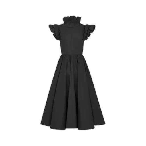 Mid-Length Flared Dress With Removable Ruched Collar