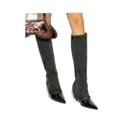 100Mm Denim-Panel Boots