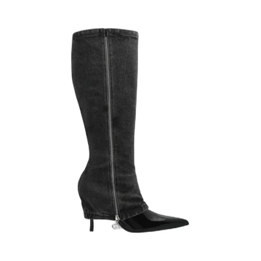 100Mm Denim-Panel Boots