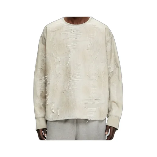 D-Just-Fsg1 Distressed Jacquard Denim Sweatshirt