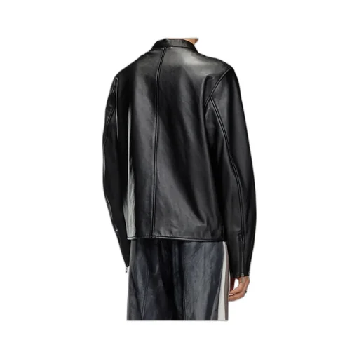 L-Carver Logo Embossed Leather Biker Jacket