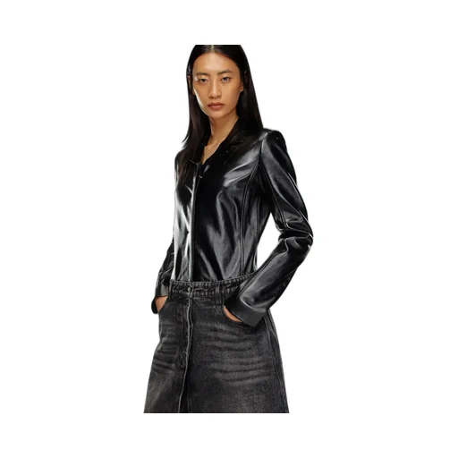 L-Ory Leather Denim Coat