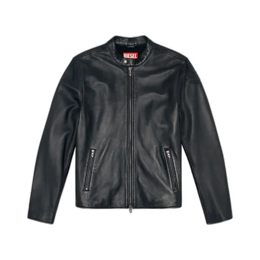 L-Carver Logo Embossed Leather Biker Jacket