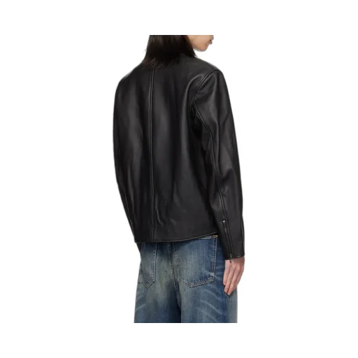 L-Carver Logo Embossed Leather Biker Jacket