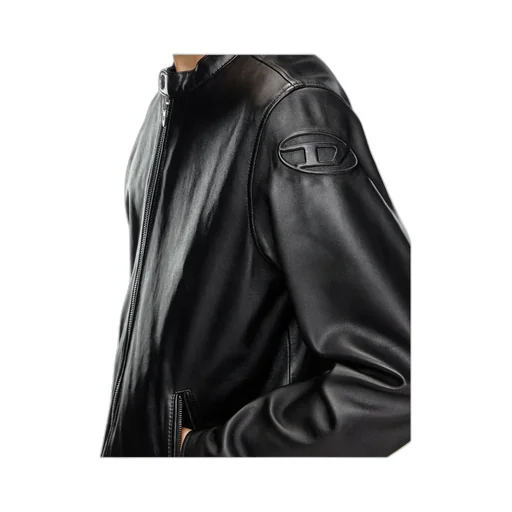 L-Carver Logo Embossed Leather Biker Jacket
