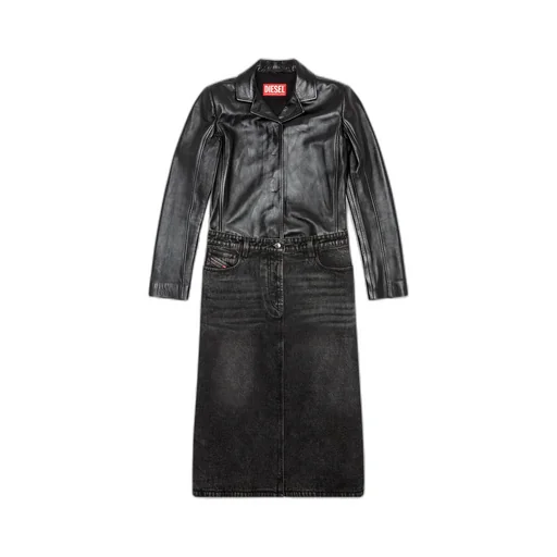 L-Ory Leather Denim Coat