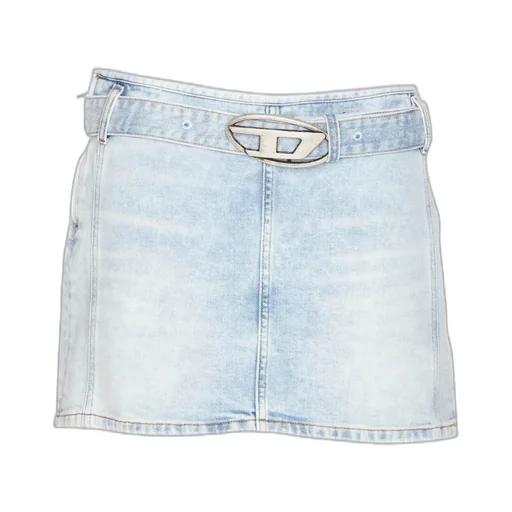 D-Buckle Belted Denim Mini Skirt