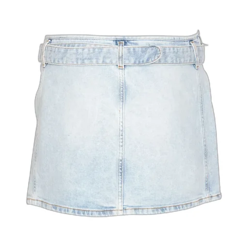 D-Buckle Belted Denim Mini Skirt
