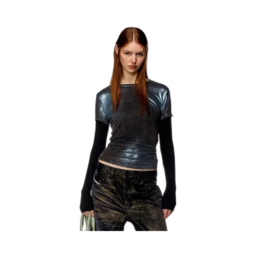 T-Miwa Layered Faded Metallic Top