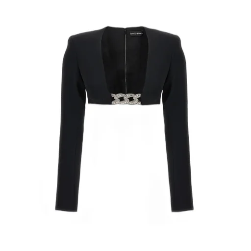 Chain Embellished Square-Neck Cropped Jacket