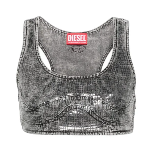 Toppy Sequin-Effect Denim Cropped Top