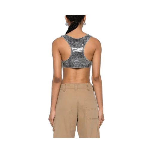 Toppy Sequin-Effect Denim Cropped Top