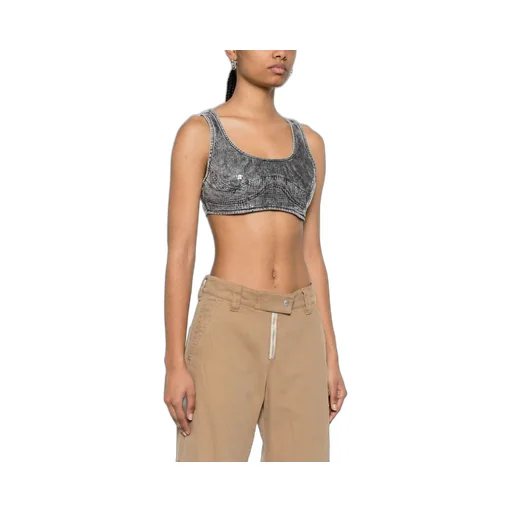 Toppy Sequin-Effect Denim Cropped Top