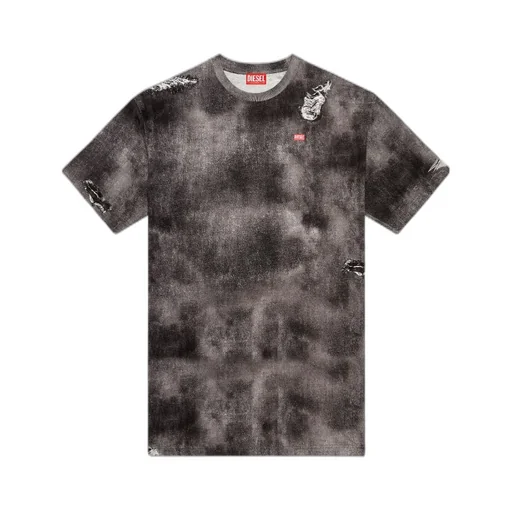 T-Wash-N2 Trompe L'oeil Denim Printed Distressed T-Shirt